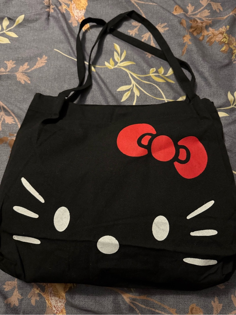 Hello Kitty Black Tote Bag with Red Bow Graphic